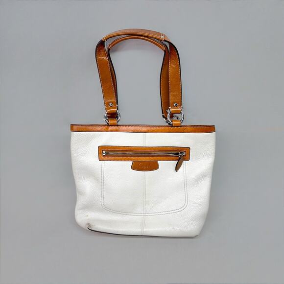 Vintage Coach Leather Tote Bag in White and Tan - Signature Design - Picture 1 of 6